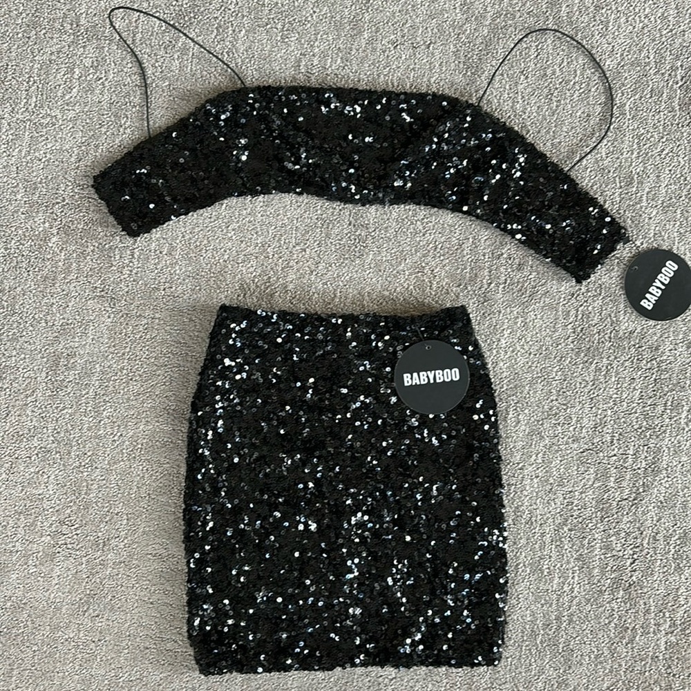 NWT - BABY BOO black sequin two piece set XS